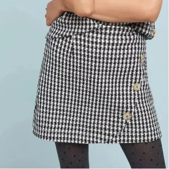 Maeve By Anthropologie Townsend Knit Tweed Houndstooth Skirt - Picture 1 of 8